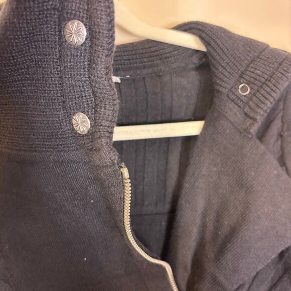 Athleta Black Oversized Collar Zip Up Nylon and Wool Sweater Medium - Picture 5 of 9